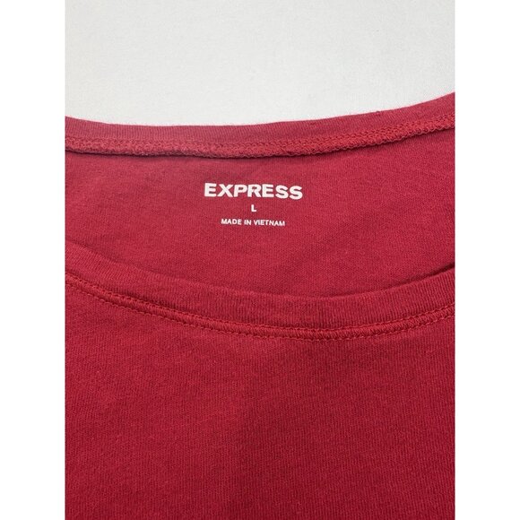 Express Red Fitted Tee Round Neck Long Sleeve Women’s Size L - Picture 4 of 6
